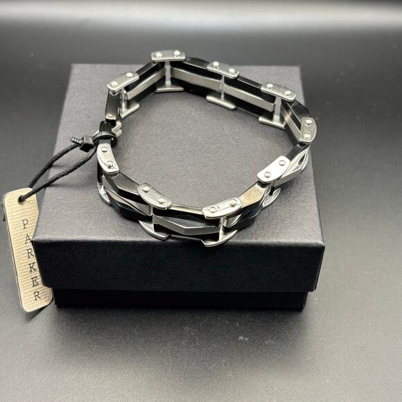 Mason Parker Mens TwoTone Stainless Steel Link Bracelet Gunmetal & Silver Finish - Picture 6 of 17